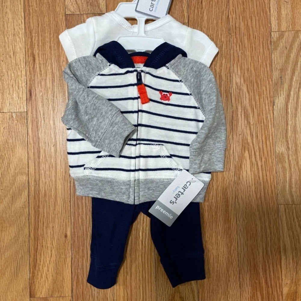 Carter's 3 Piece Boy’s Crab Hoodie Outfit Preemie